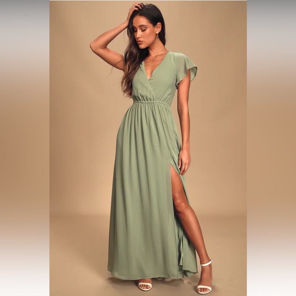 LULUS Lost In The Moment Sage Green Maxi Dress